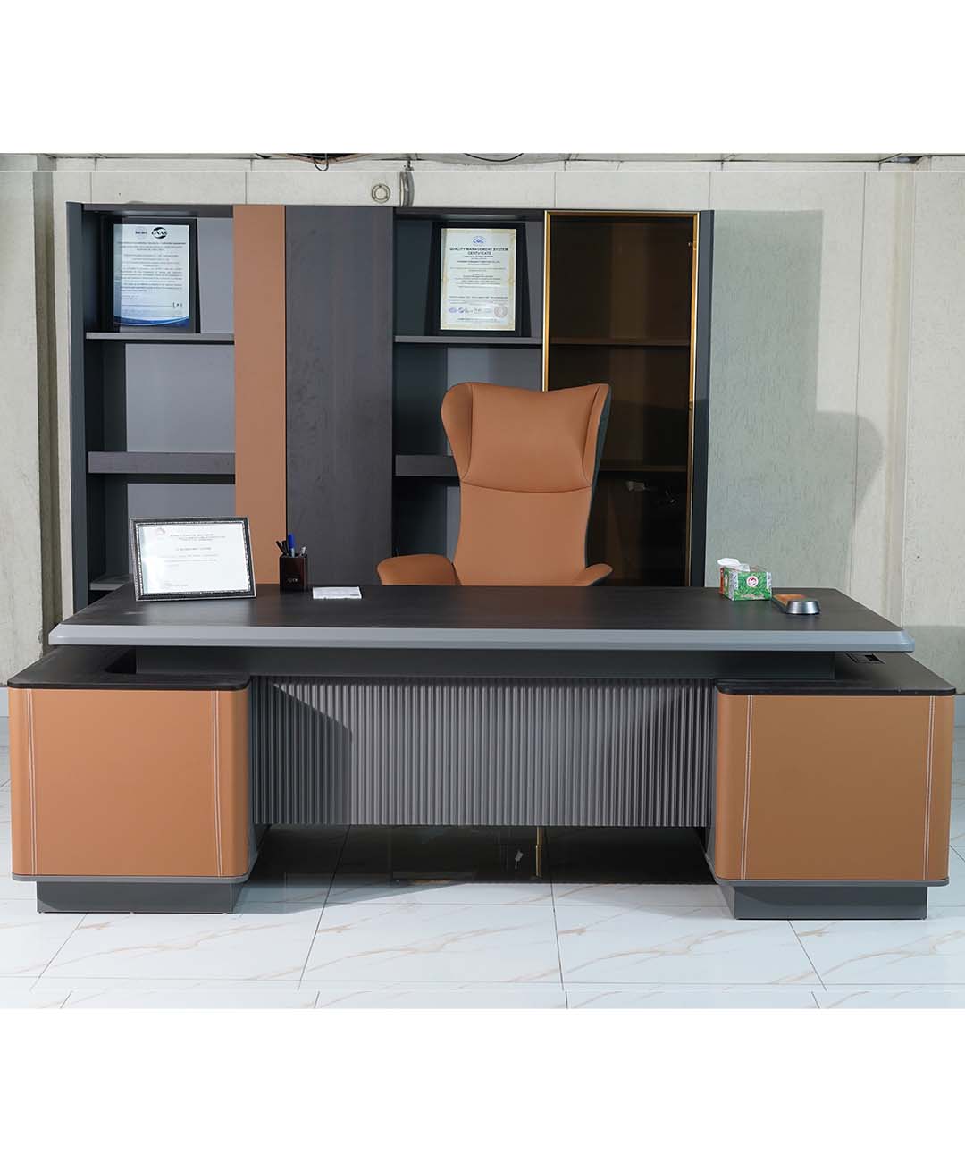 Premium Executive Desk with Integrated Shelving