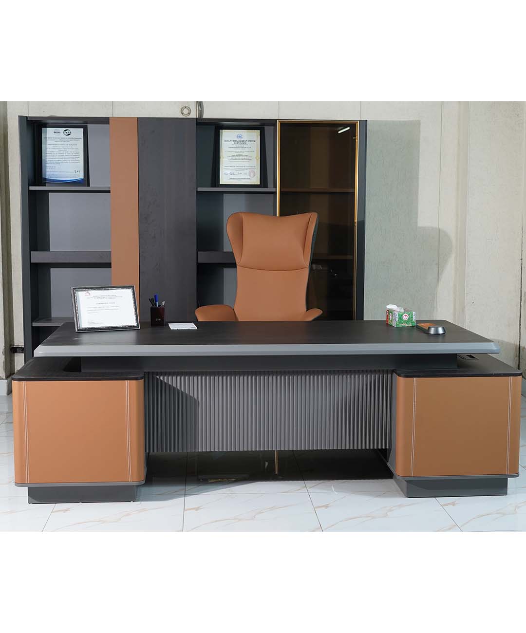 Premium Executive Desk with Integrated Shelving