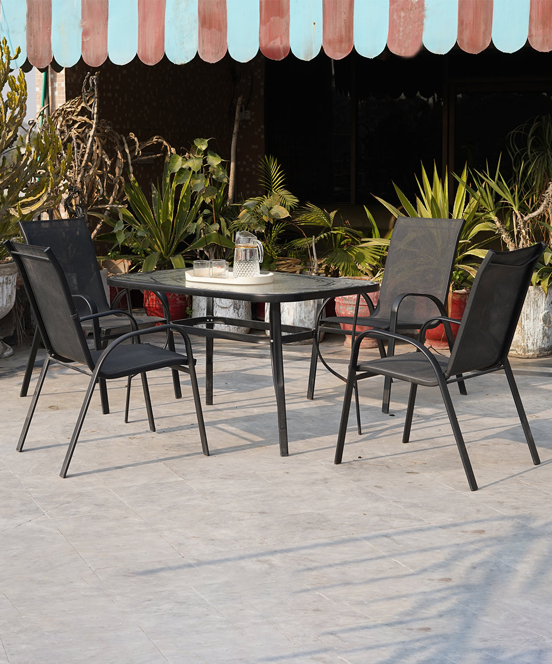 Modern Outdoor Dining Set - Metal Frame & Glass Table