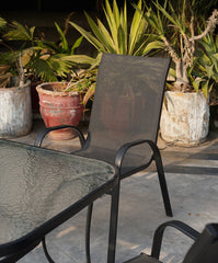 Modern Outdoor Dining Set - Metal Frame & Glass Table