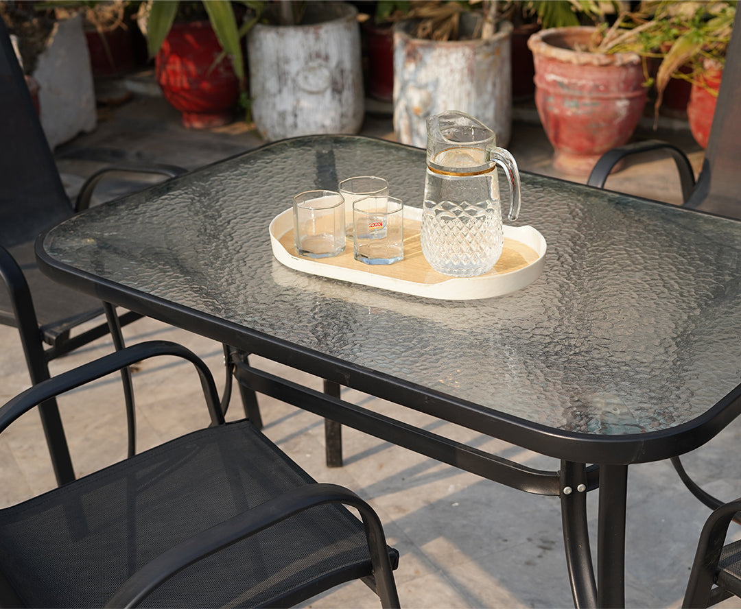 Modern Outdoor Dining Set - Metal Frame & Glass Table