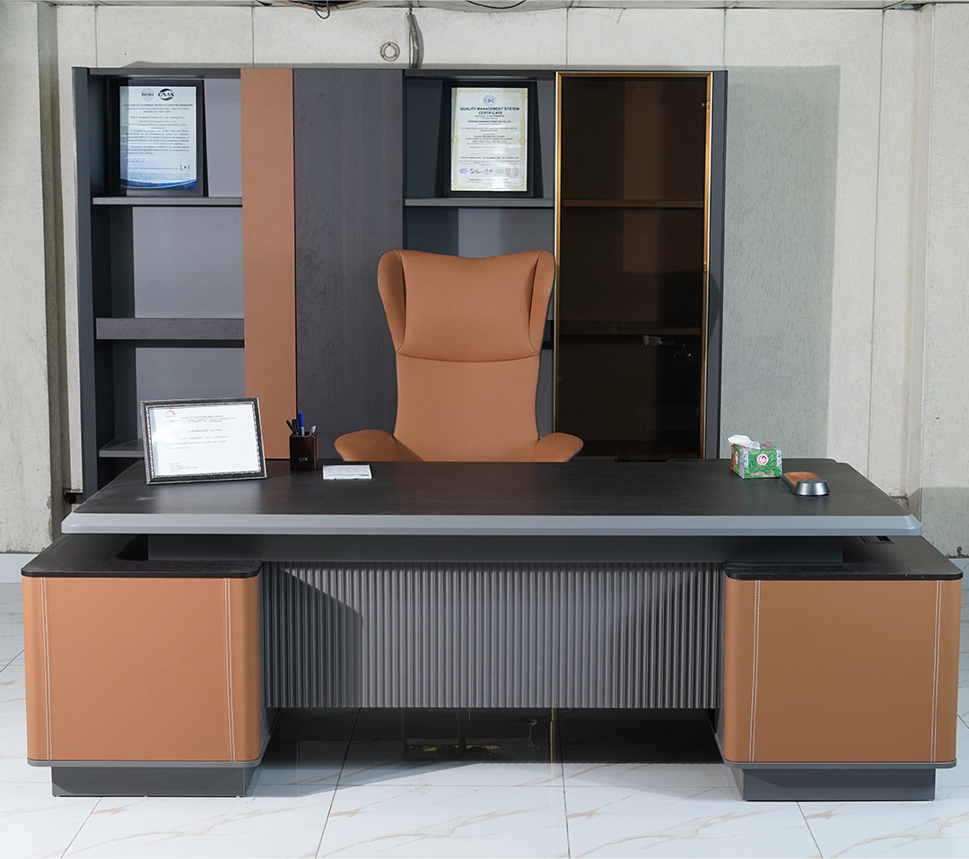 Premium Executive Desk with Integrated Shelving