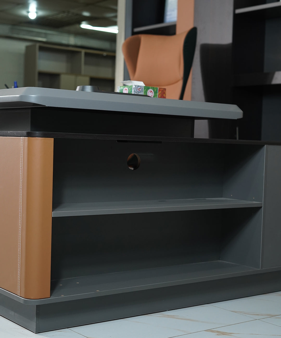 Premium Executive Desk with Integrated Shelving