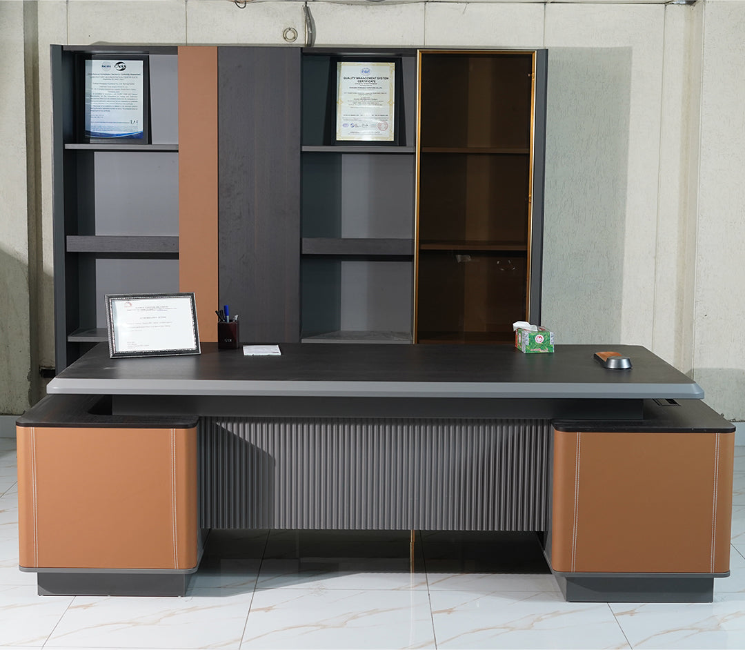 Premium Executive Desk with Integrated Shelving