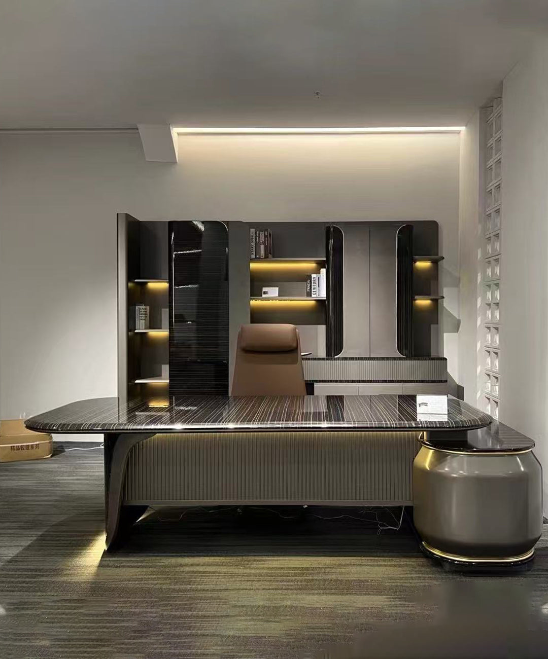 Luxe Executive Office Desk with Built-In Storage