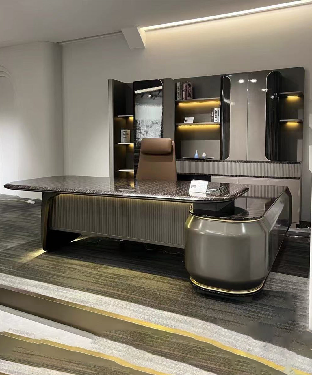 Luxe Executive Office Desk with Built-In Storage